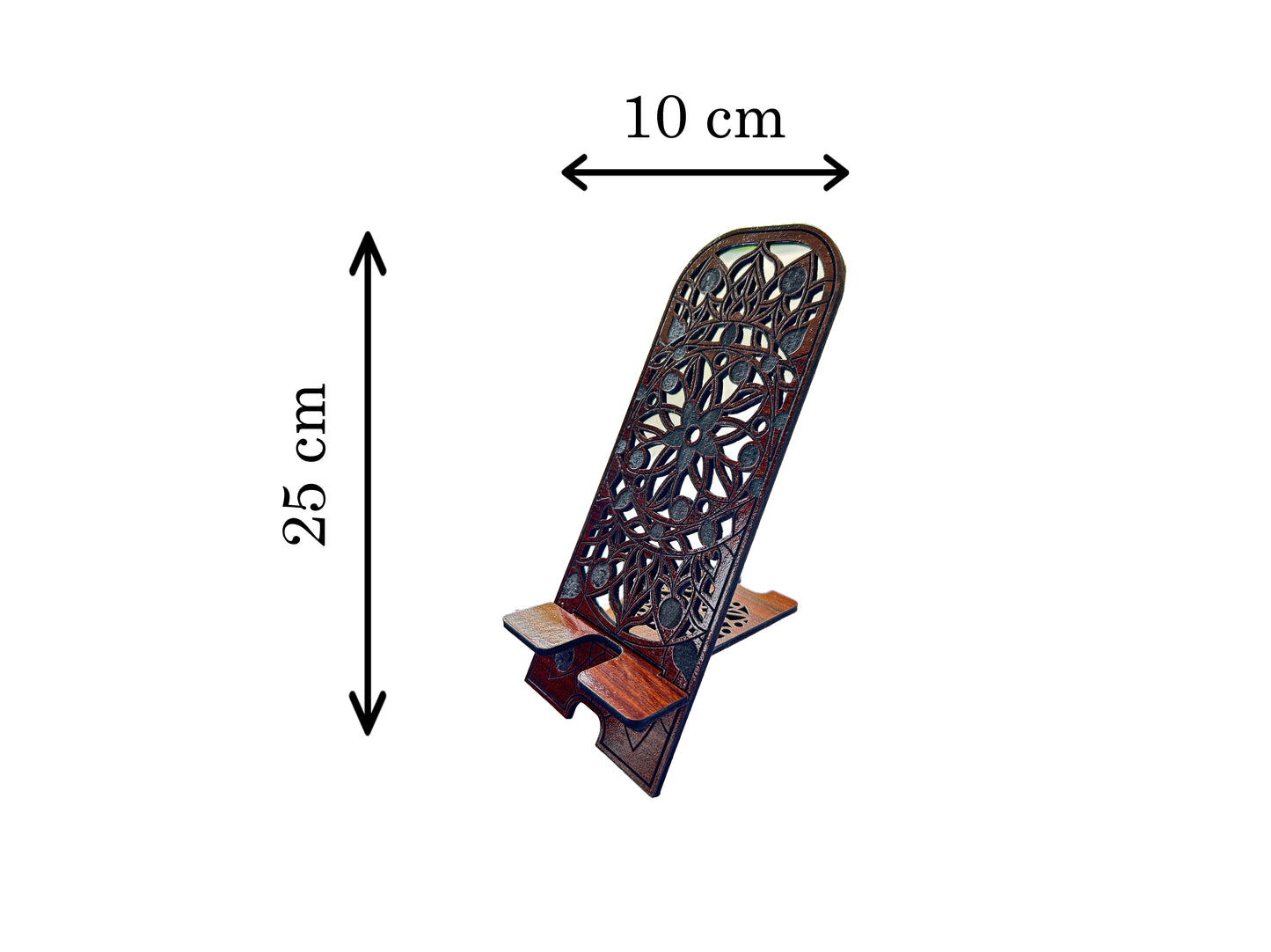 Wooden Phone Stand – Floral Mandala Carved Design
