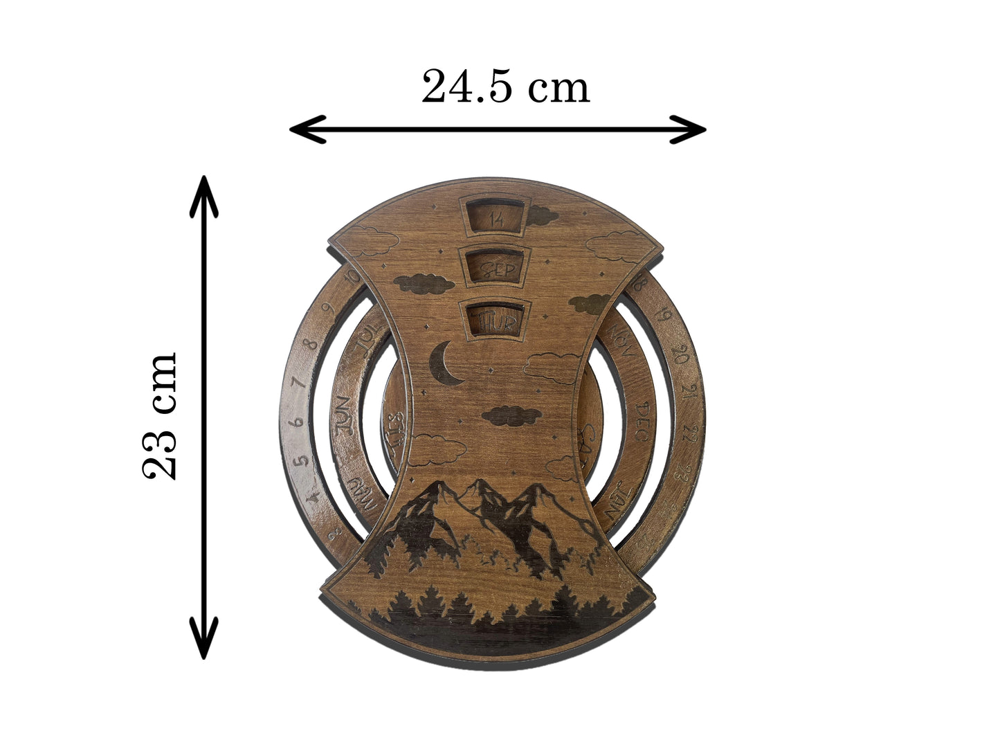 Rustic Wooden Wall Calendar – Mountain Scene Design