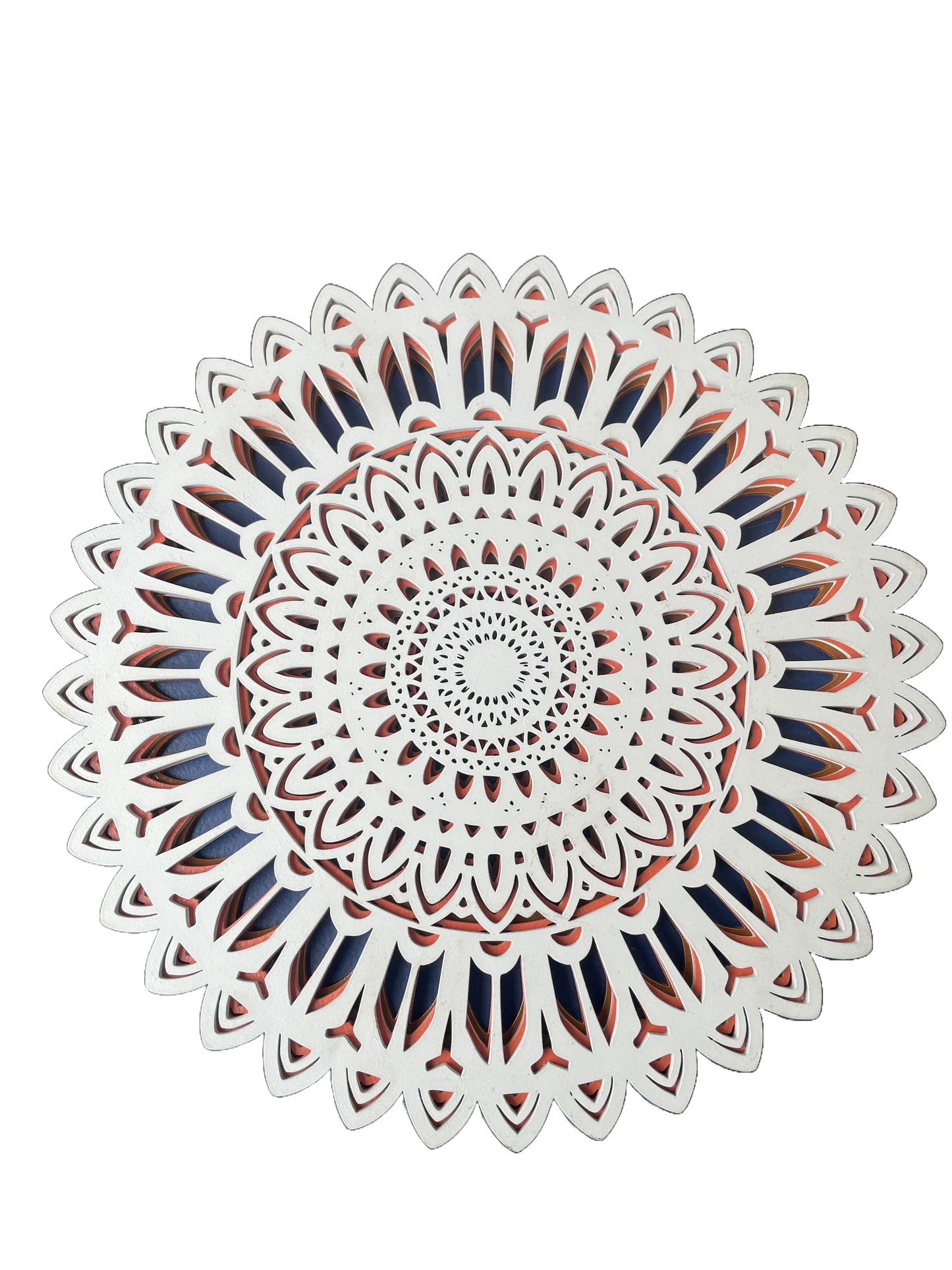 3D Layered Wooden Mandala Wall Art – White Floral Design