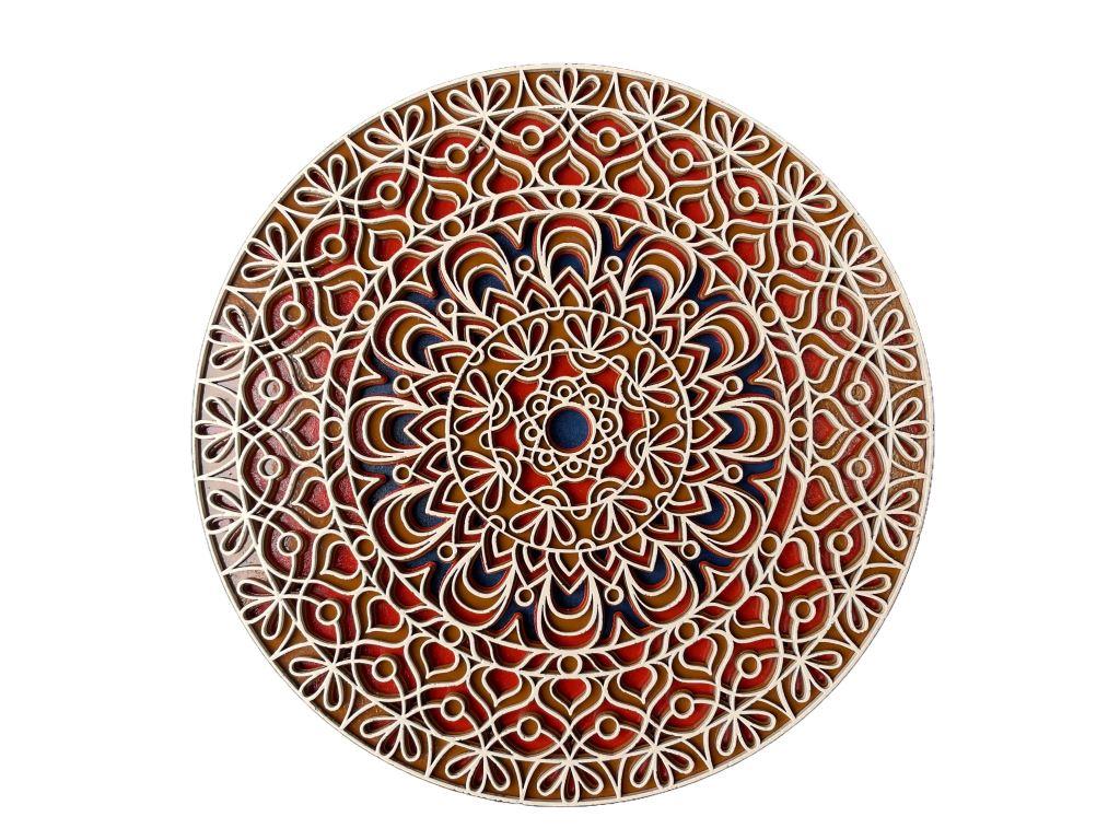 3D Layered Mandala Wall Art – Cream, Orange & Blue