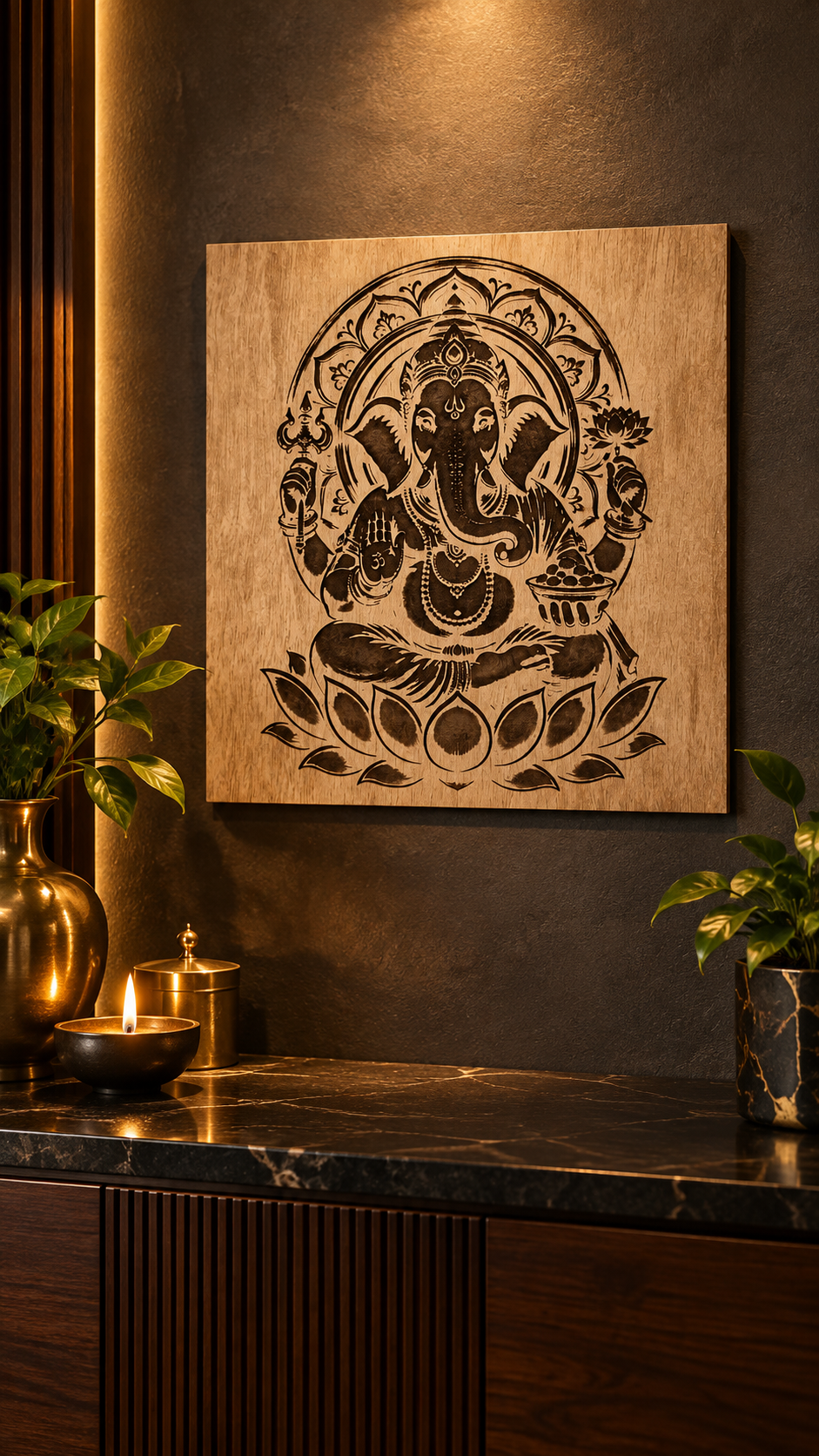 Premium Lord Ganesha Wooden Wall Art | Intricate Laser Engraved MDF Wall Décor | Spiritual Indian Home Décor