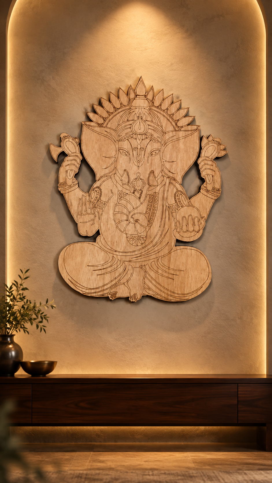 Lord Ganesha Wooden Wall Art – Premium Laminated MDF Ganpati Wall Décor | Intricate Traditional Design | 3 mm | Cozy Carvings