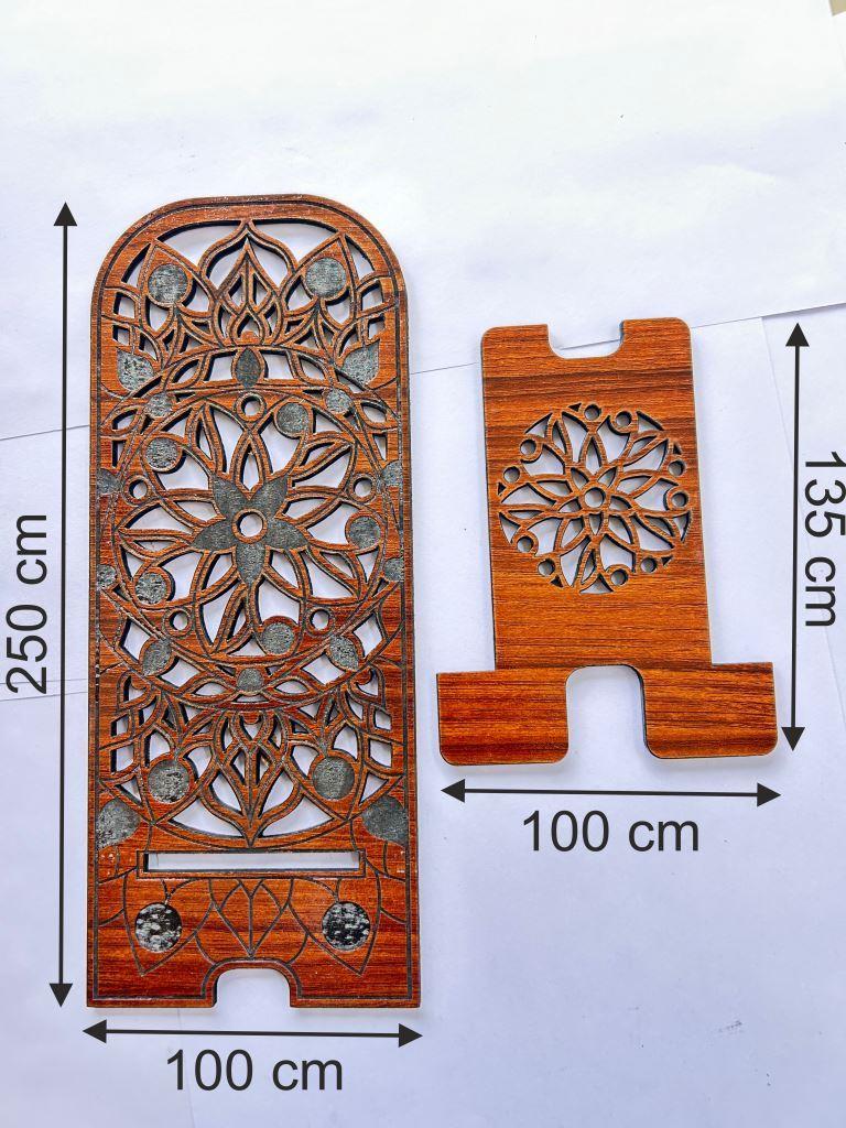 Wooden Phone Stand – Floral Mandala Carved Design