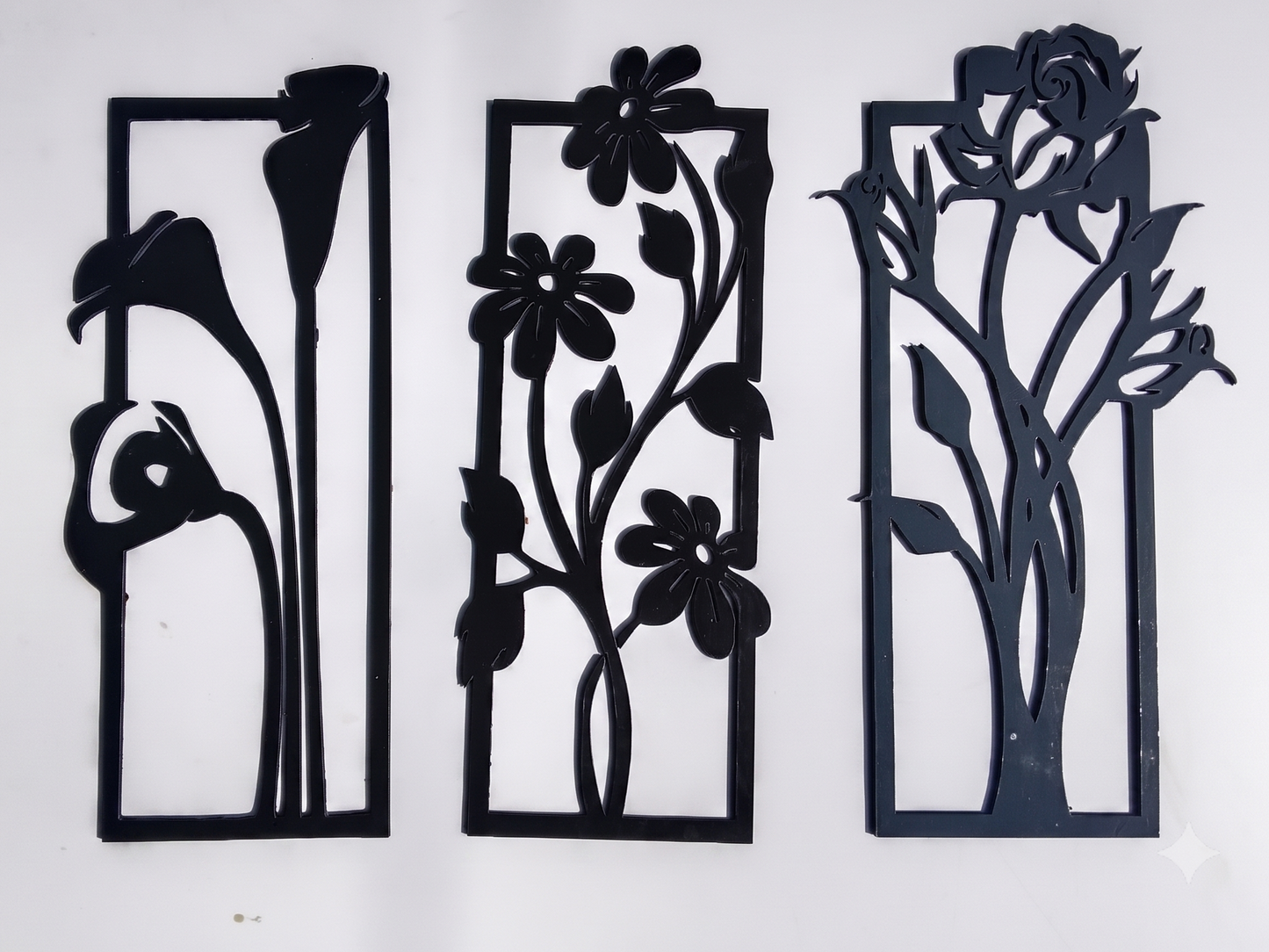 Cozy Carvings 3-Piece Floral Wall Art | Premium Laminated MDF Decorative Wall Hanging | Modern Flower Wall Décor