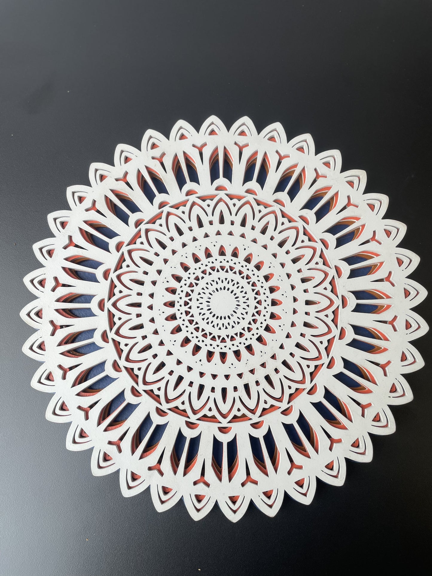 3D Layered Wooden Mandala Wall Art – White Floral Design