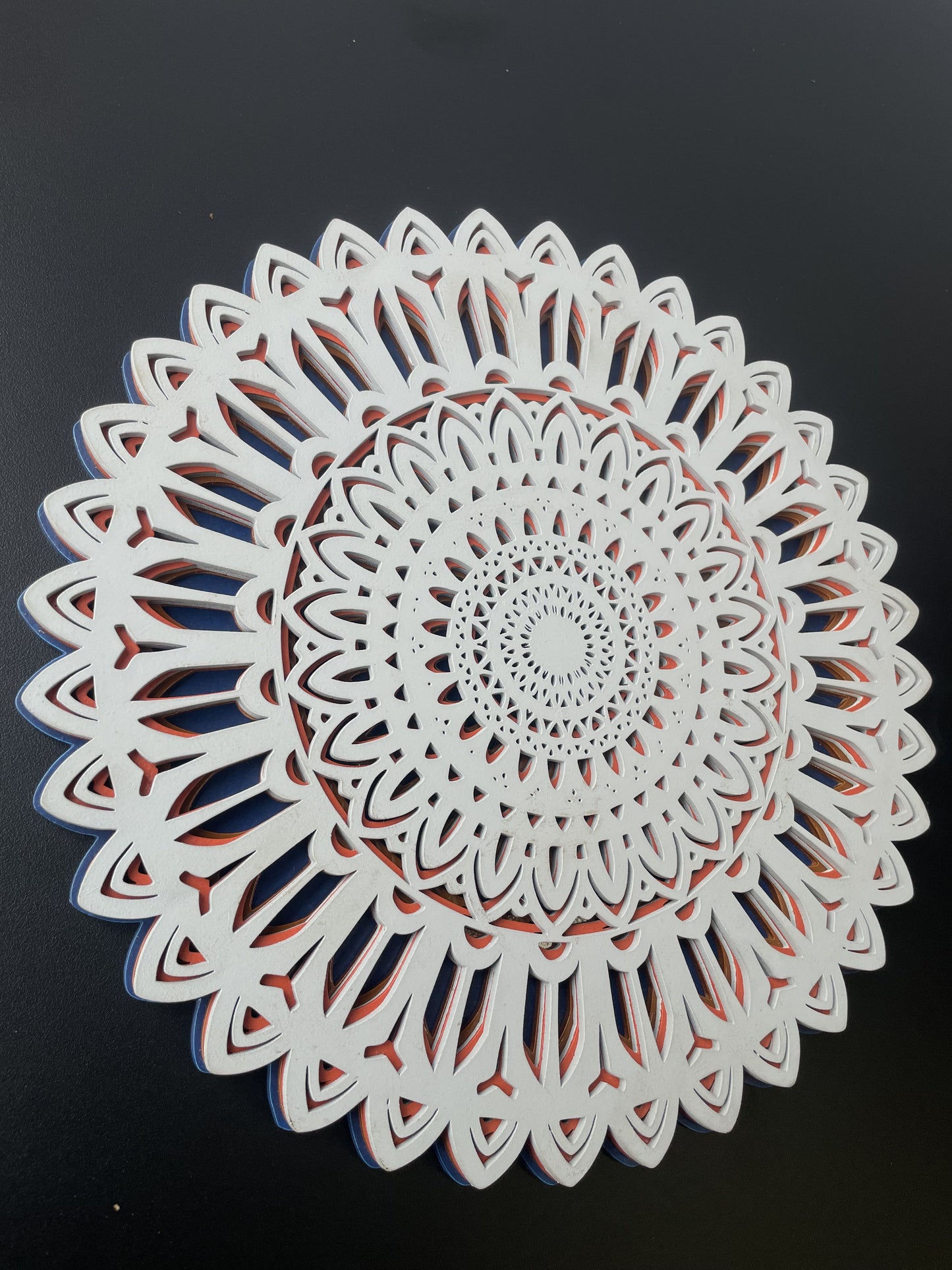 3D Layered Wooden Mandala Wall Art – White Floral Design