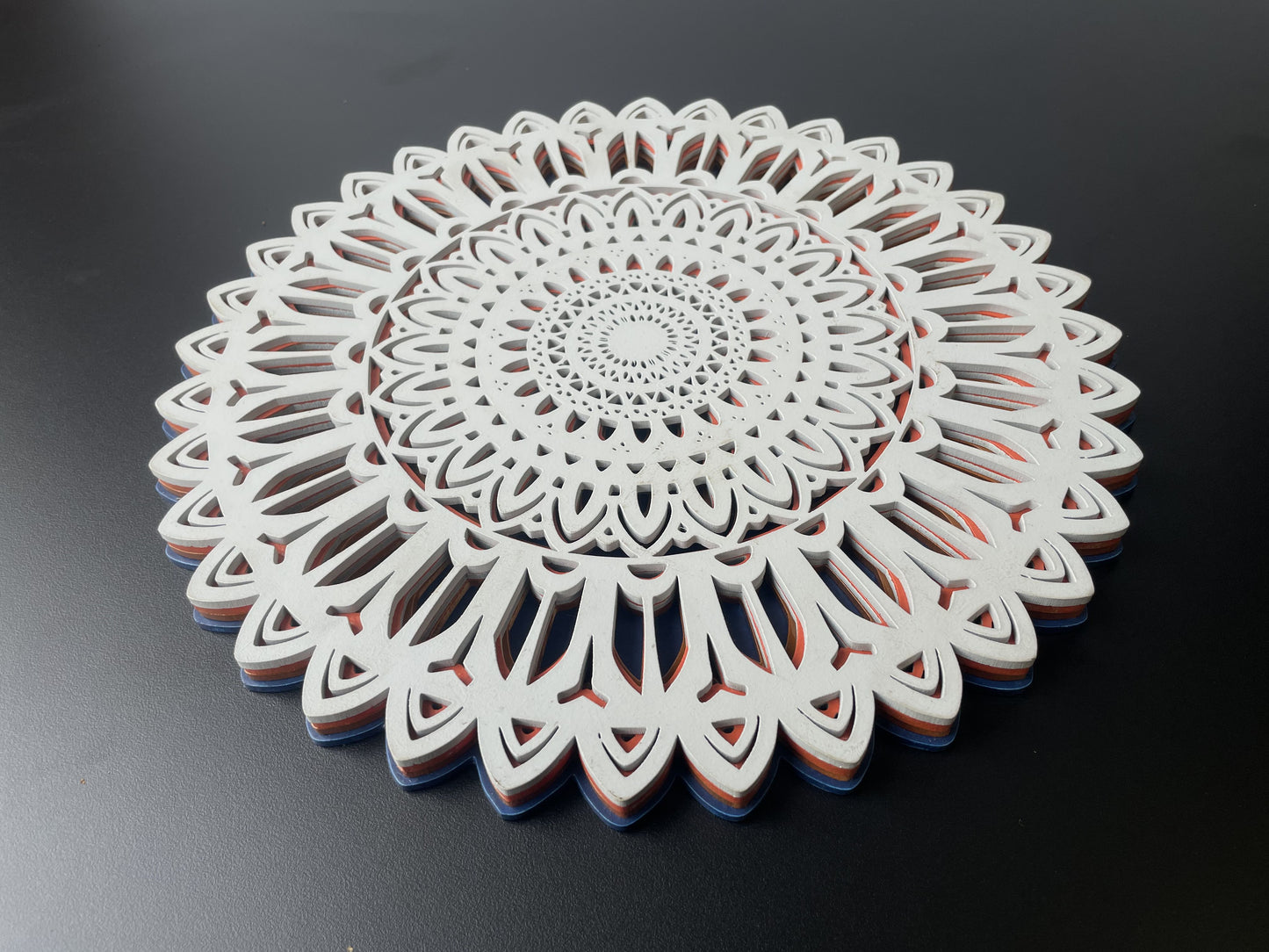 3D Layered Wooden Mandala Wall Art – White Floral Design