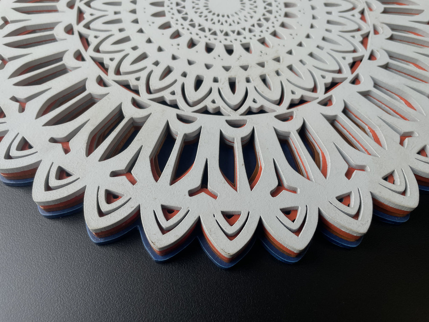 3D Layered Wooden Mandala Wall Art – White Floral Design