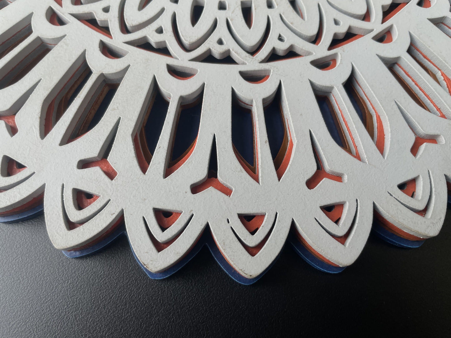 3D Layered Wooden Mandala Wall Art – White Floral Design