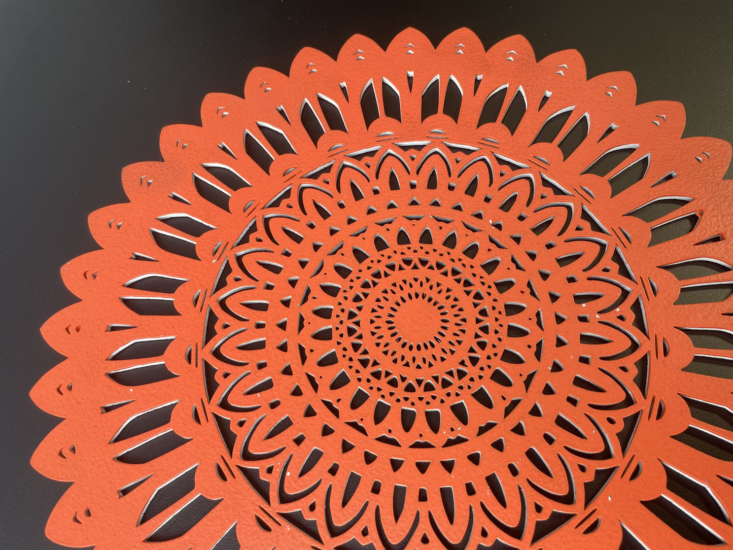 Decorative Wooden Wall Art – Orange Mandala Laser-Cut Design
