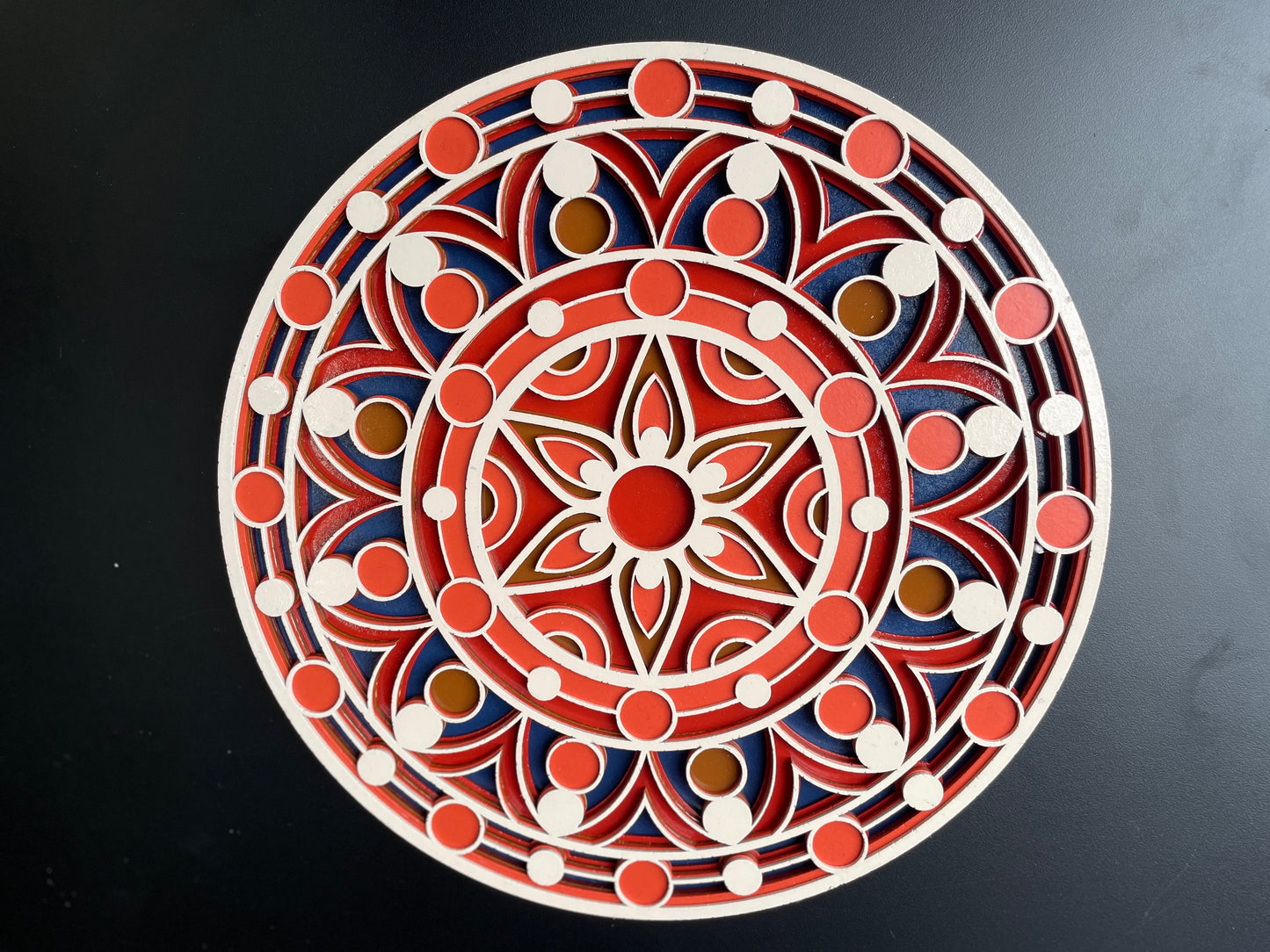 3D Decorative Mandala Wall Art – Cream, Orange & Blue