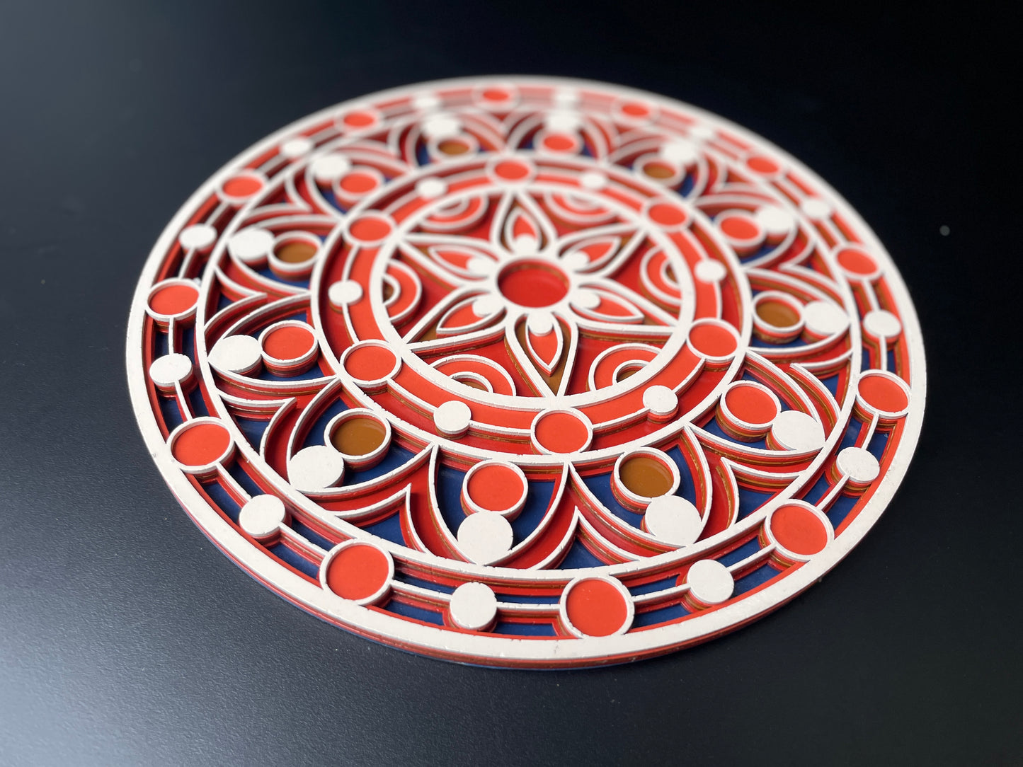 3D Decorative Mandala Wall Art – Cream, Orange & Blue