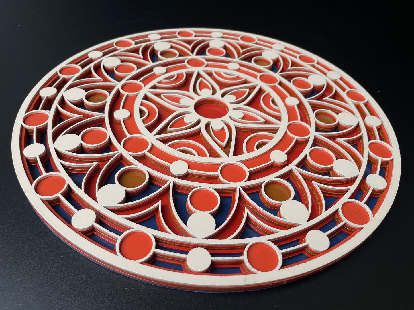 3D Decorative Mandala Wall Art – Cream, Orange & Blue