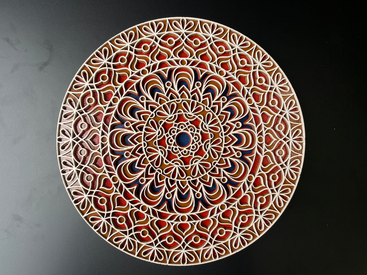3D Layered Mandala Wall Art – Cream, Orange & Blue
