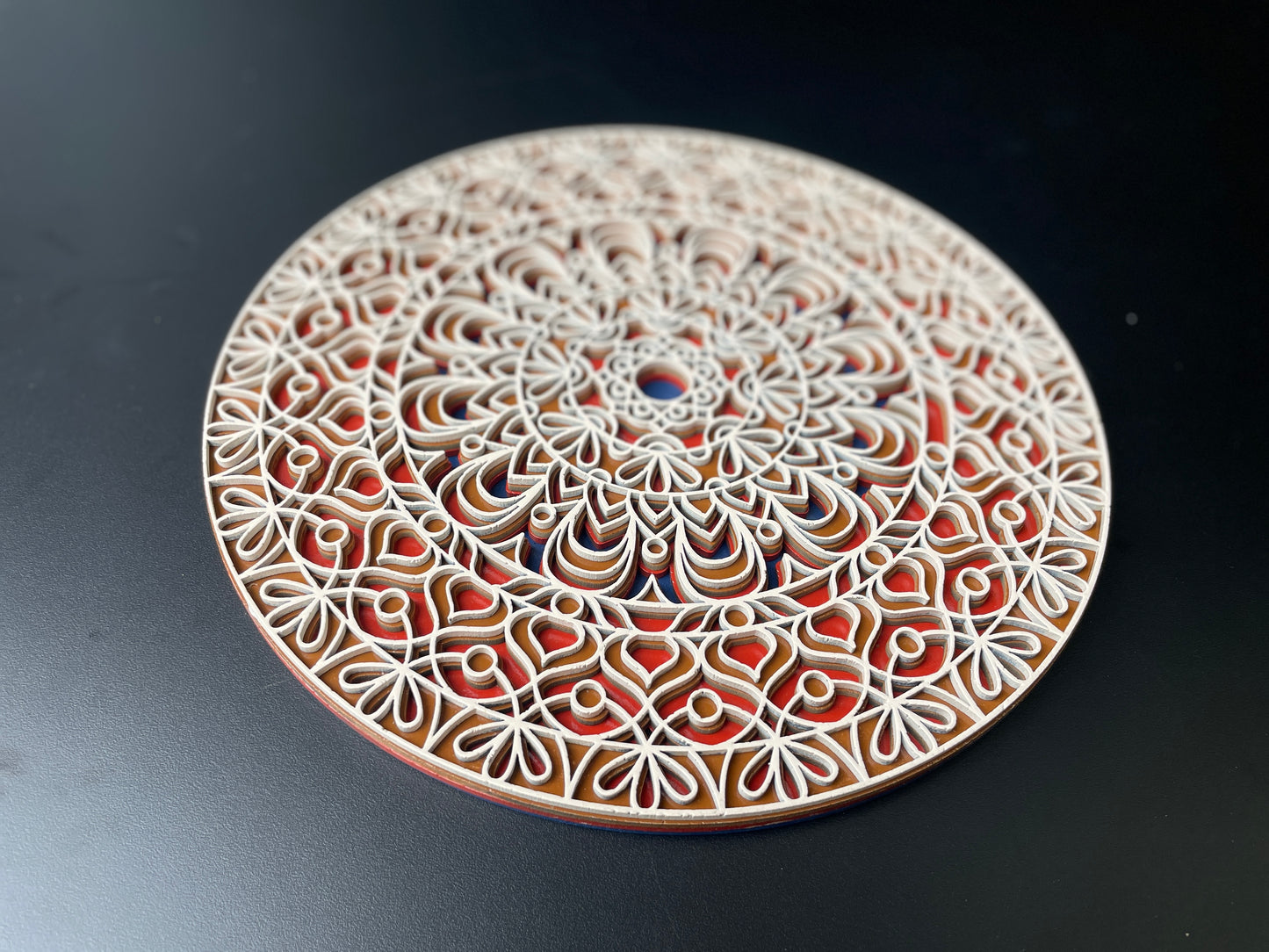 3D Layered Mandala Wall Art – Cream, Orange & Blue