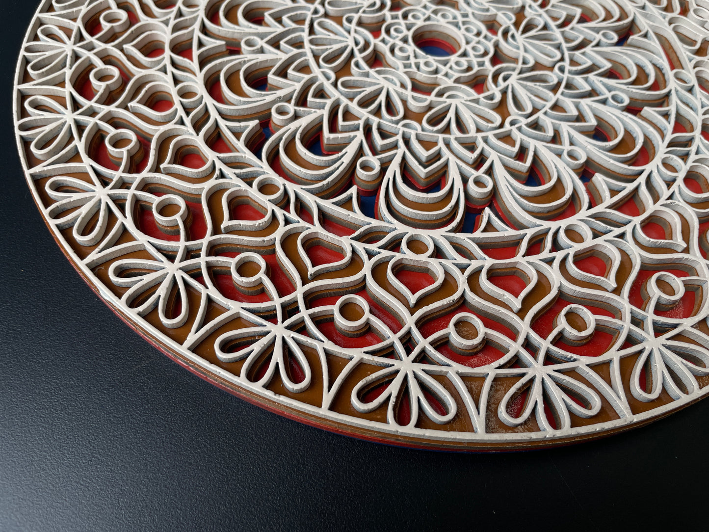 3D Layered Mandala Wall Art – Cream, Orange & Blue