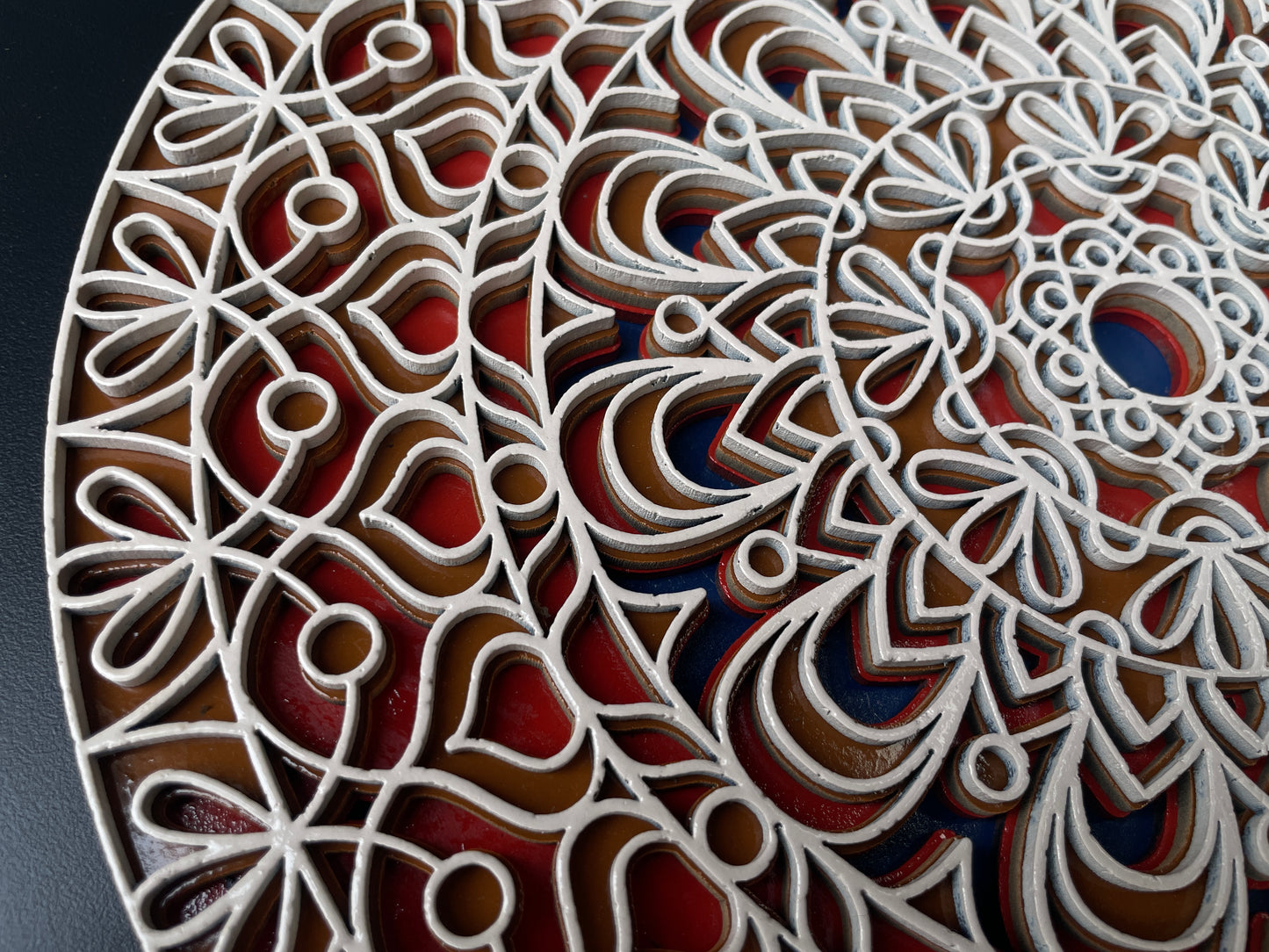 3D Layered Mandala Wall Art – Cream, Orange & Blue