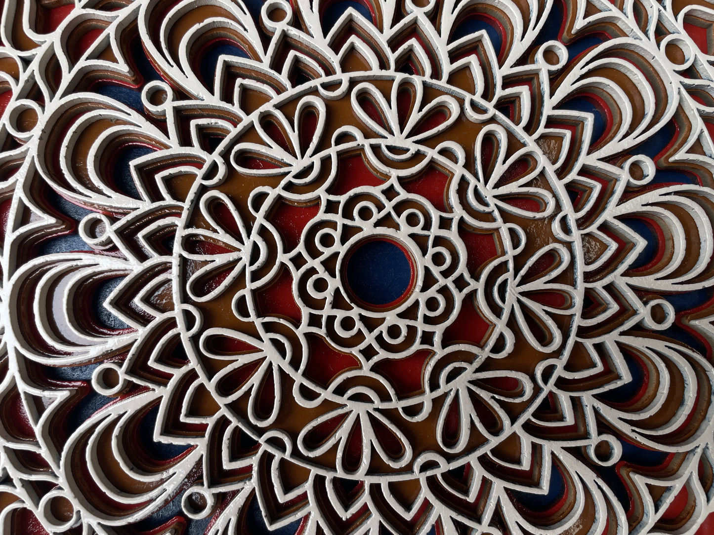 3D Layered Mandala Wall Art – Cream, Orange & Blue