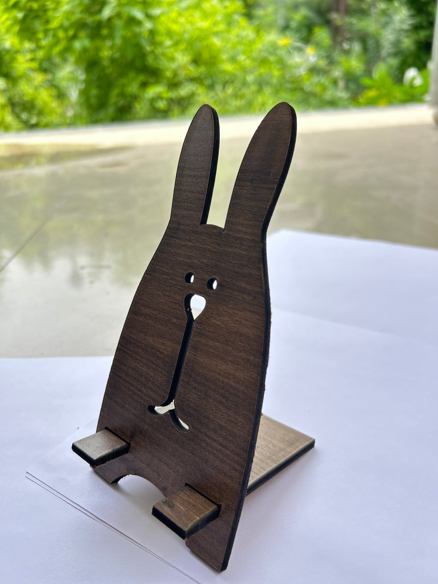 Wooden Bunny Phone Stand – Dark Brown