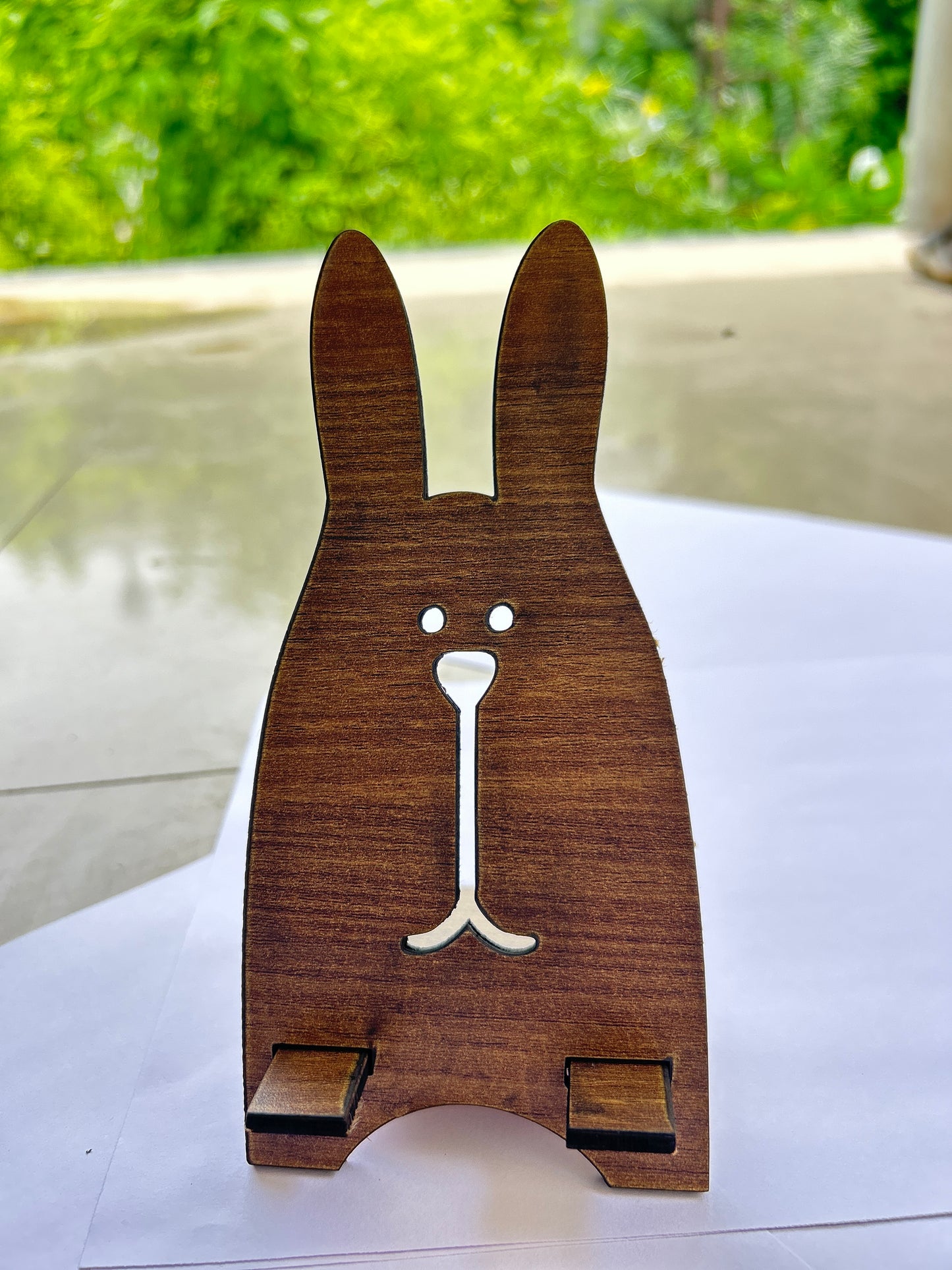 Wooden Bunny Phone Stand – Dark Brown