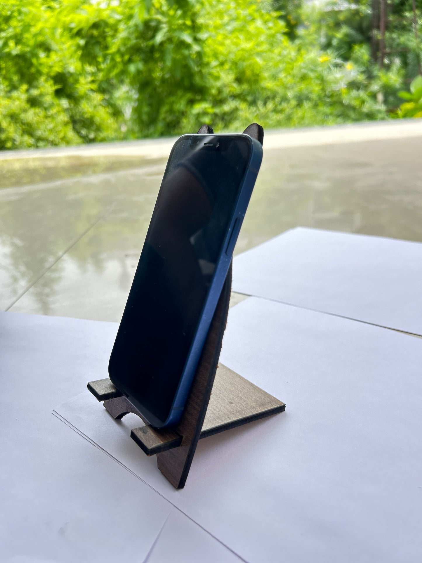 Wooden Bunny Phone Stand – Dark Brown