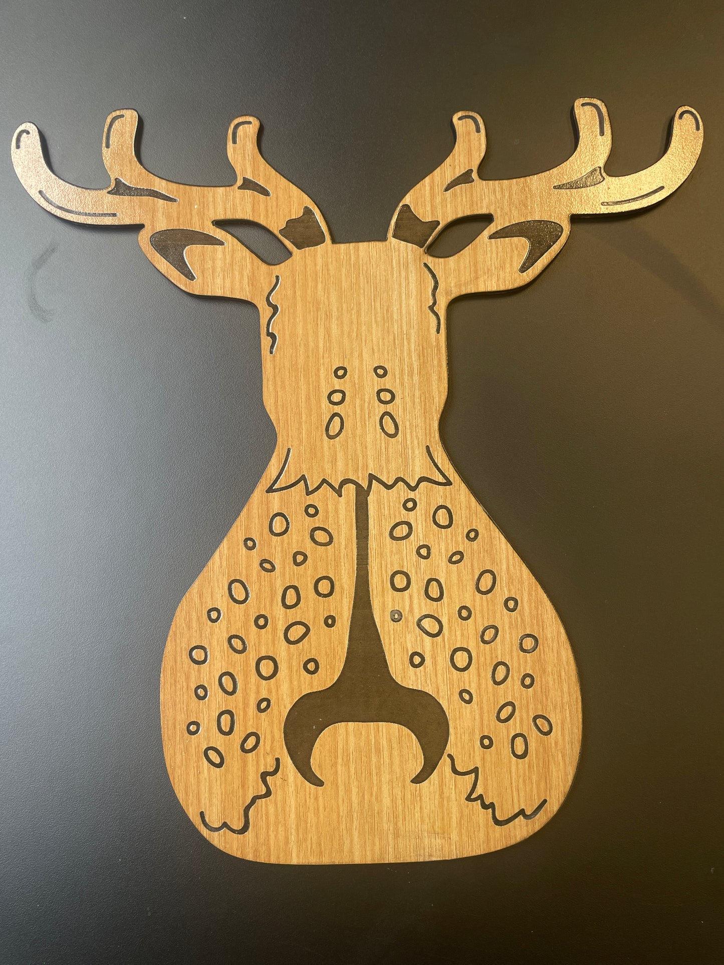 Laminated MDF Decorative Wooden Deer Wall Art – Spotted Pattern | Natural Wood Finish | 35 × 33 cm