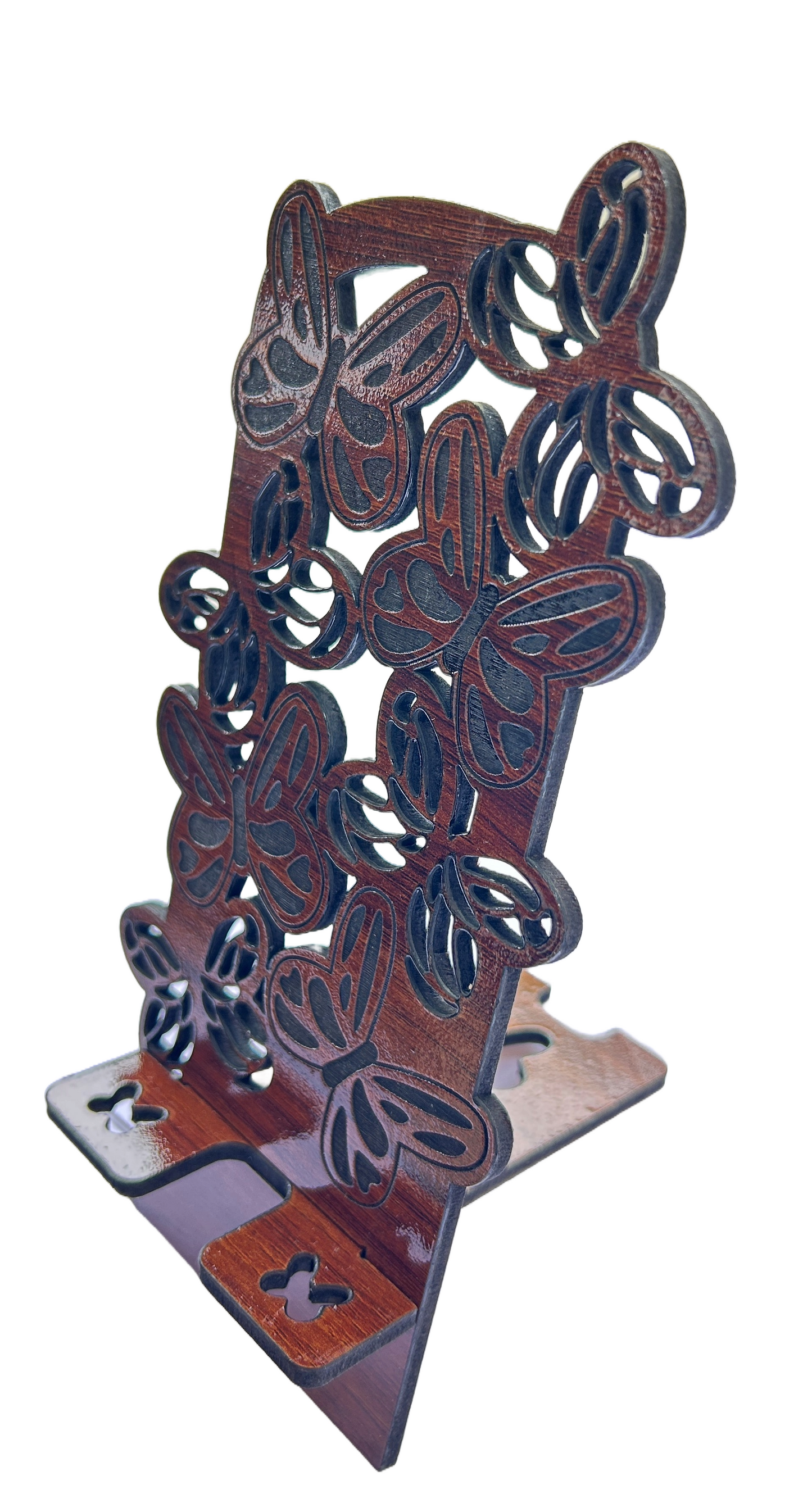 Wooden Phone Stand – Butterfly Carved Design
