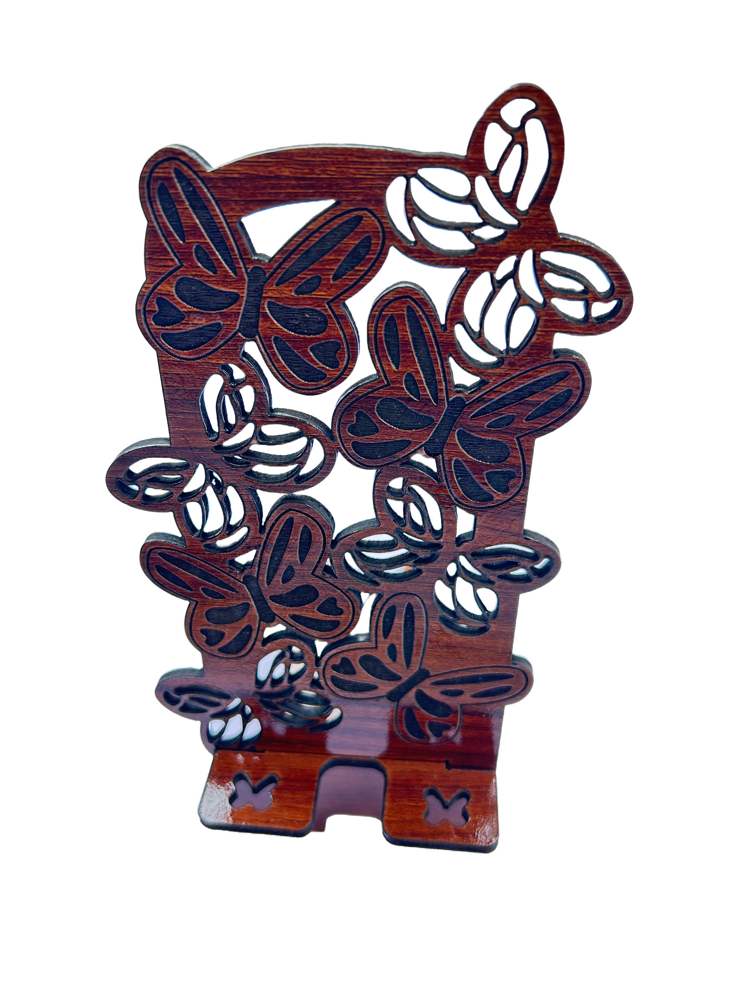 Wooden Phone Stand – Butterfly Carved Design