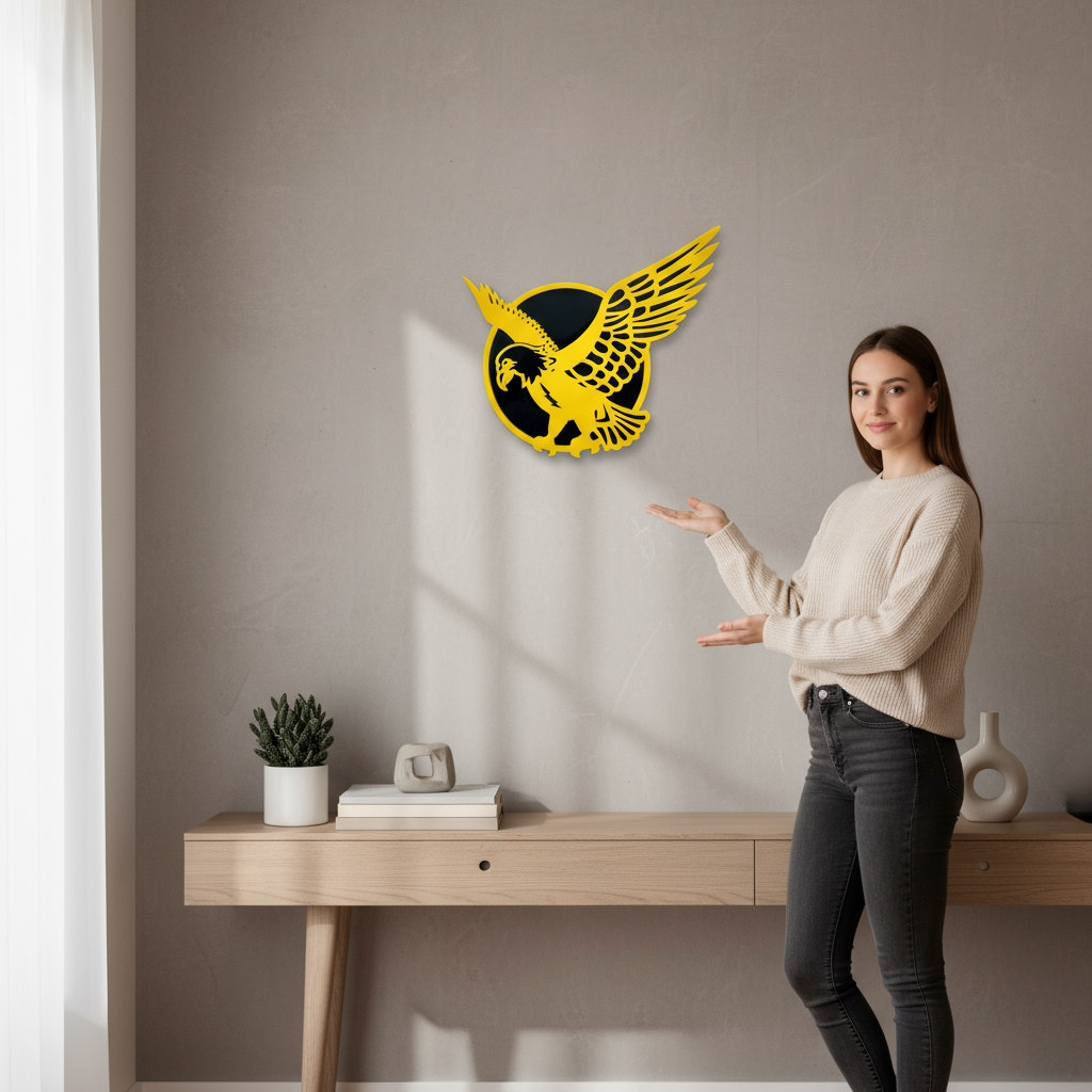 Eagle Wall Art – Yellow & Black Metal Cut-Out Design