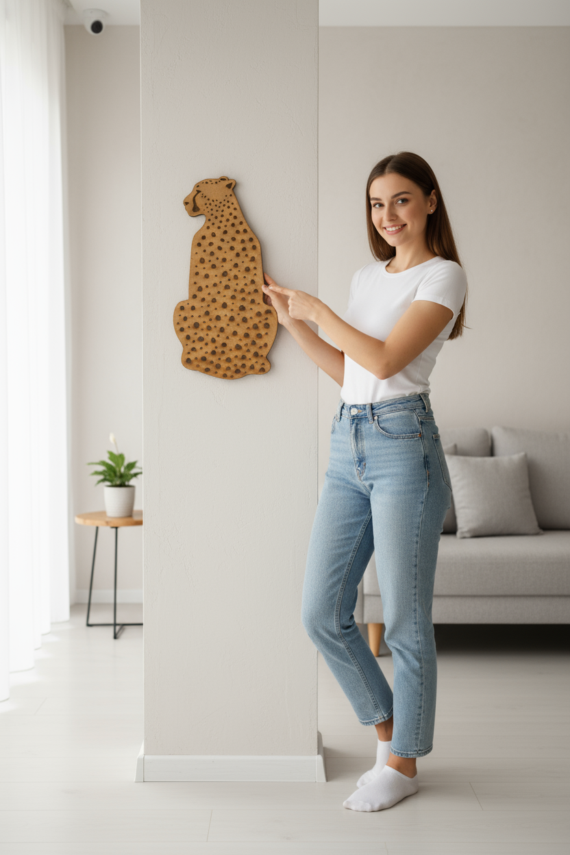 Wooden Cheetah Wall Art – Spotted Pattern, Natural Finish