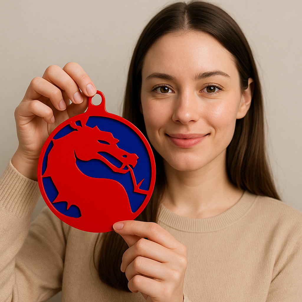 Dragon Logo Gaming Ornament – Red & Blue, 10cm
