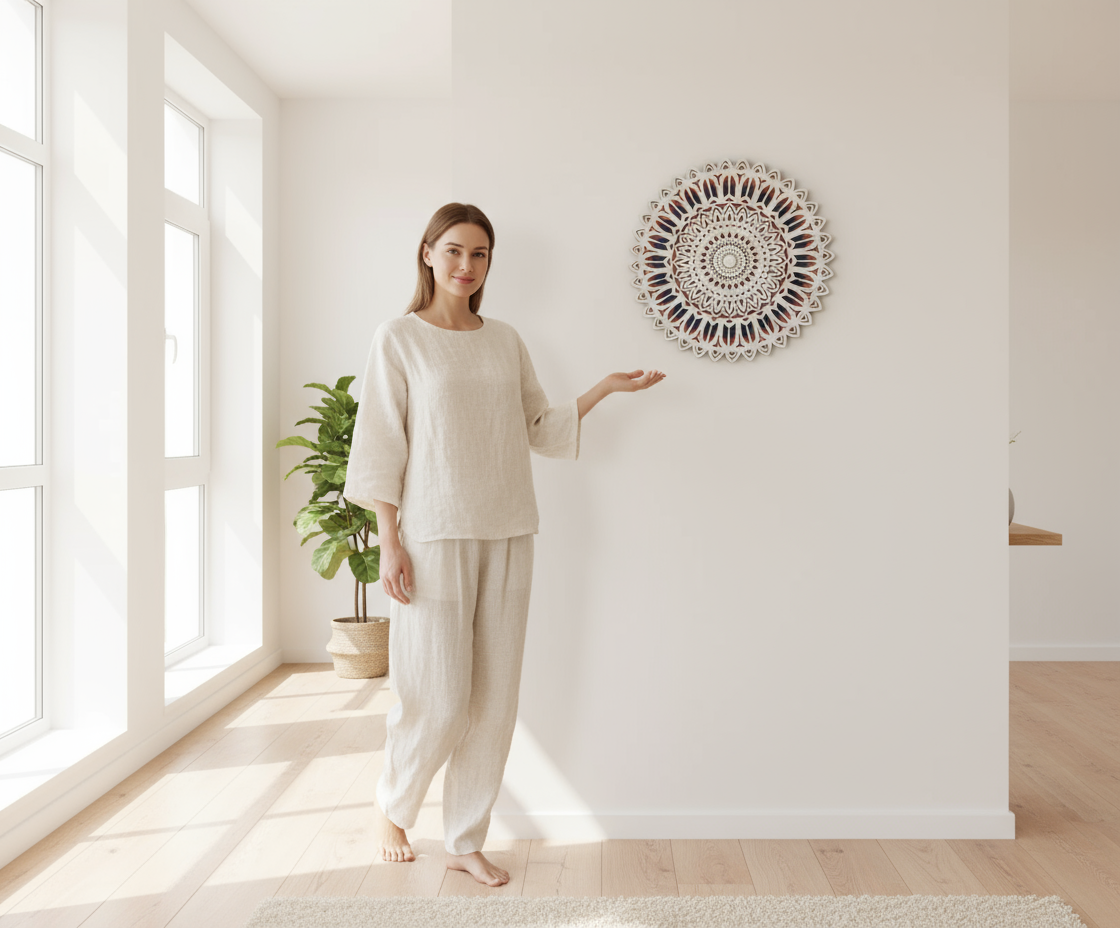 3D Layered Wooden Mandala Wall Art – White Floral Design