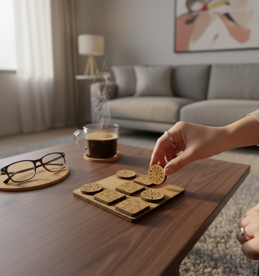 Wooden Tic Tac Toe Board Game – Sun & Cloud Design
