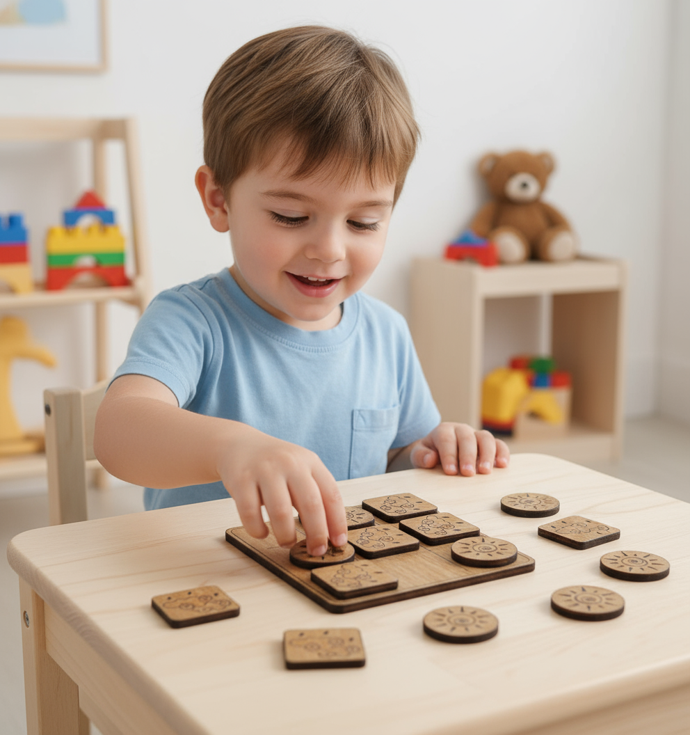Wooden Tic Tac Toe Board Game – Sun & Cloud Design