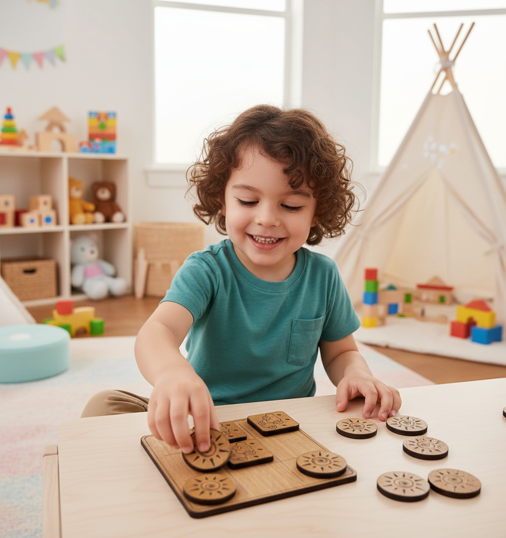 Wooden Tic Tac Toe Board Game – Sun & Cloud Design
