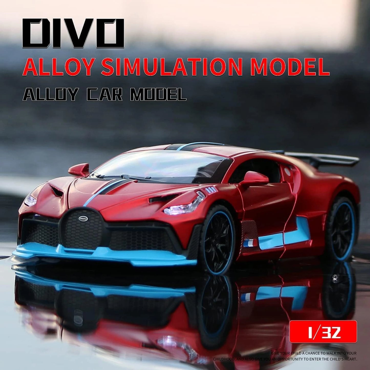 Bugatti Divo Die Cast Car 1:32 Metal Toy Sound Light Pull Back