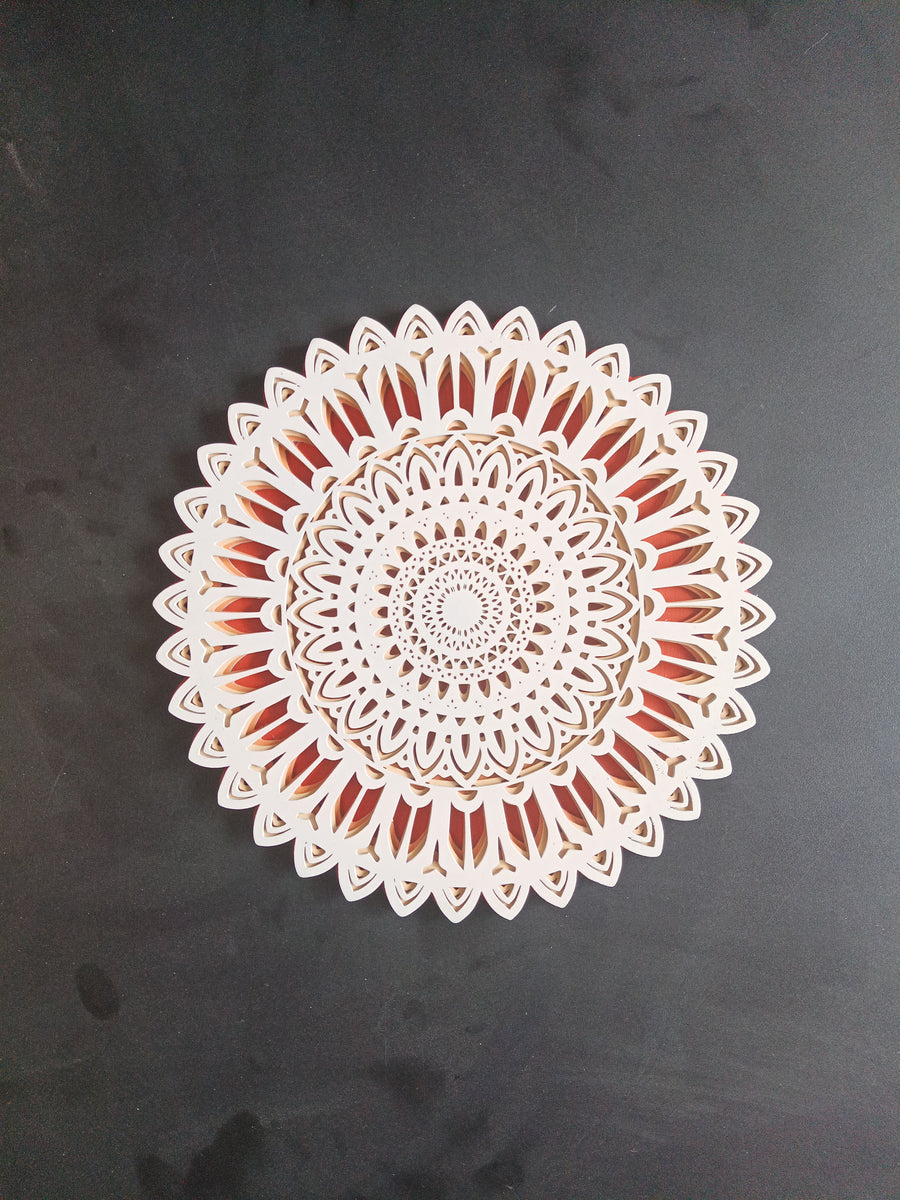 3D Layered Mandala Wall Art – Cream, Orange & Peach