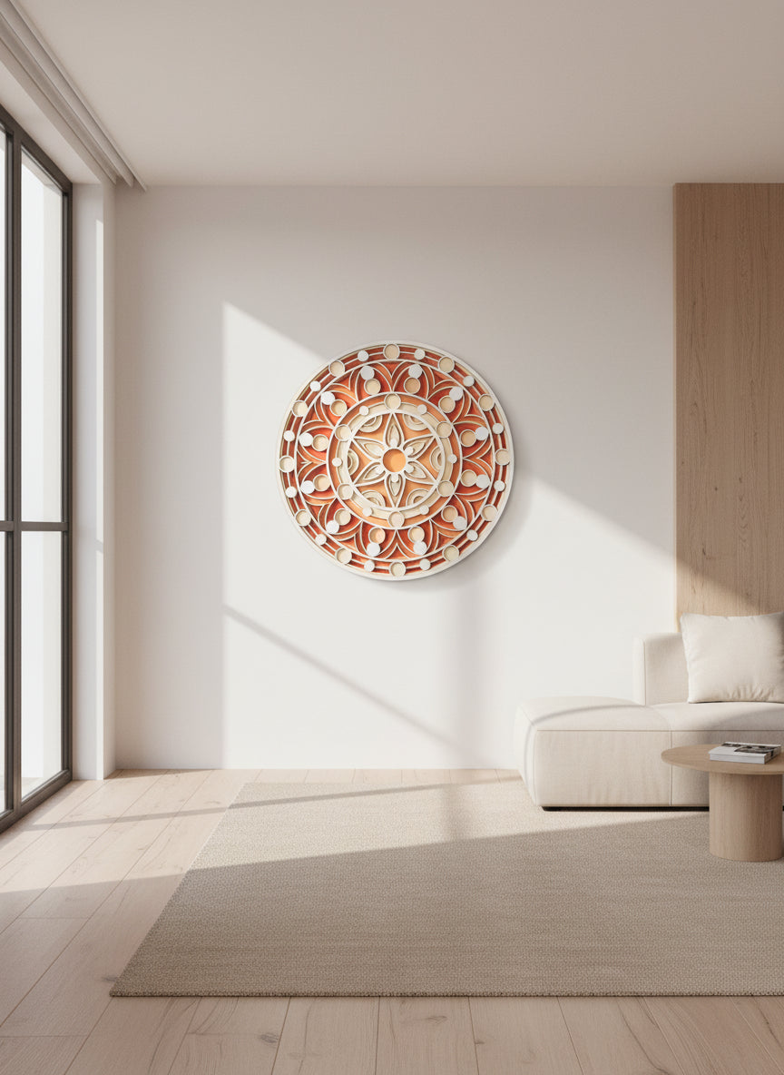 3D Decorative Mandala Wall Art – Cream, Orange & Peach