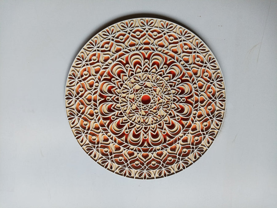 Decorative round plate with intricate patterns on a plain background