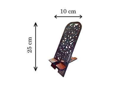 Wooden Phone Stand – Floral Mandala Carved Design