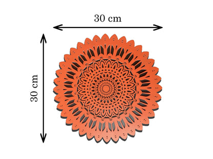 Decorative Wooden Wall Art – Orange Mandala Laser-Cut Design