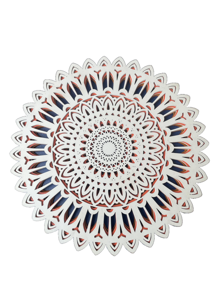 3D Layered Wooden Mandala Wall Art – White Floral Design