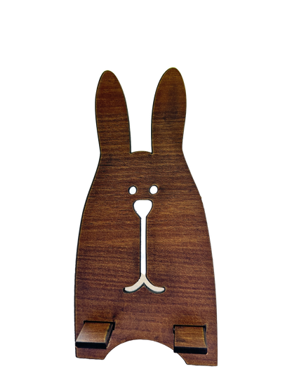 Wooden Bunny Phone Stand – Dark Brown