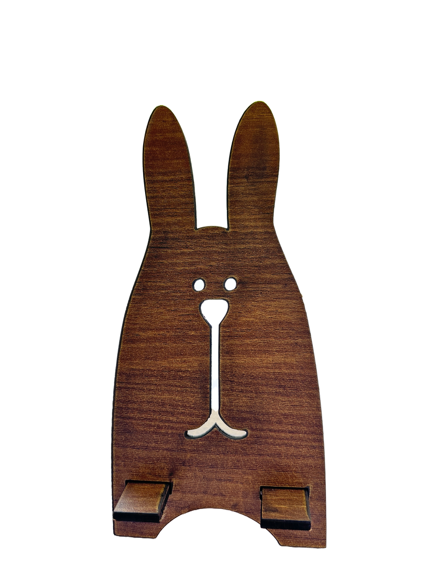 Wooden Bunny Phone Stand – Dark Brown
