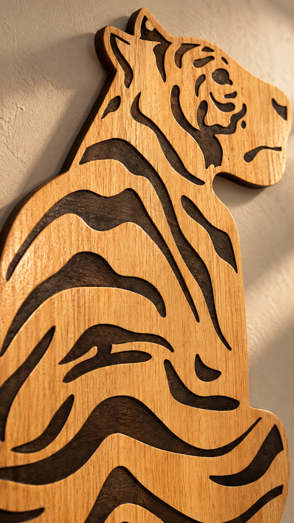 Laminated MDF - Premium Wooden Tiger Wall Hanging – Engraved Stripe Design | Natural Wood Finish