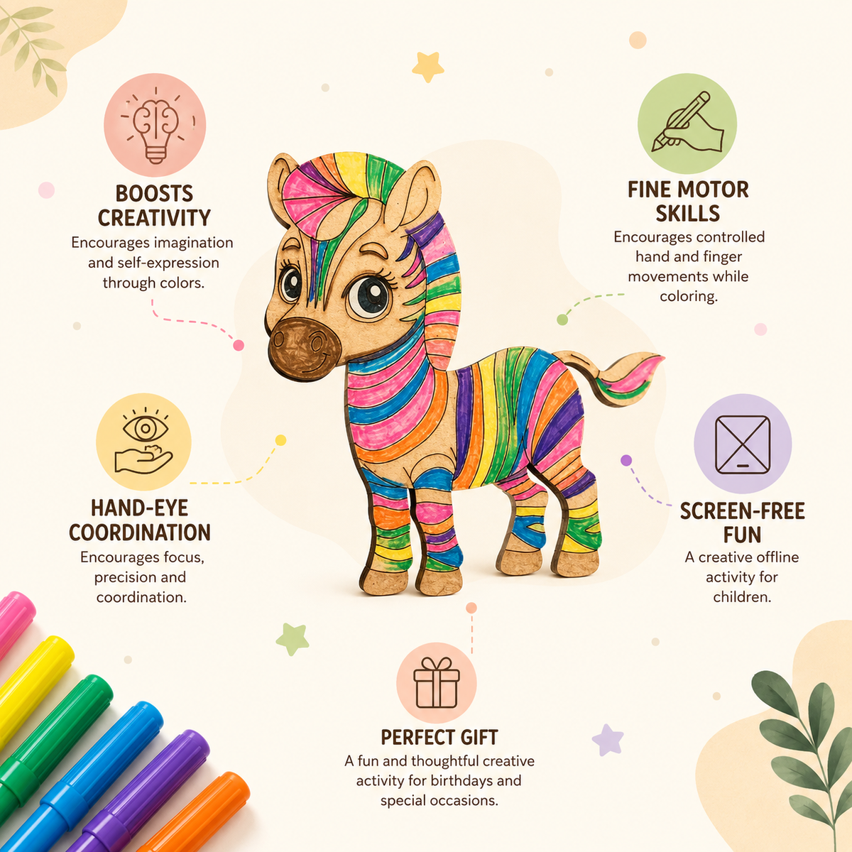 DIY Wooden Zebra Coloring Craft for Kids | 4mm MDF