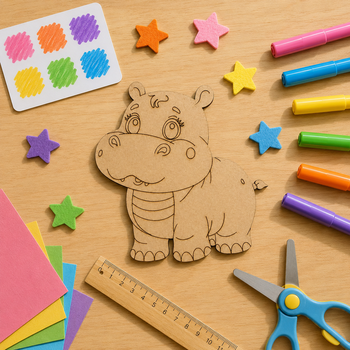 DIY Wooden Hippo Coloring Craft for Kids | 4mm MDF