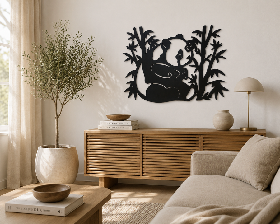 Cute Panda with Bamboo Wall Art | Premium Laminated MDF Wooden Wall Décor | Animal Theme Wall Hanging | Kids Room & Nursery Decoration | Cozy Carvings