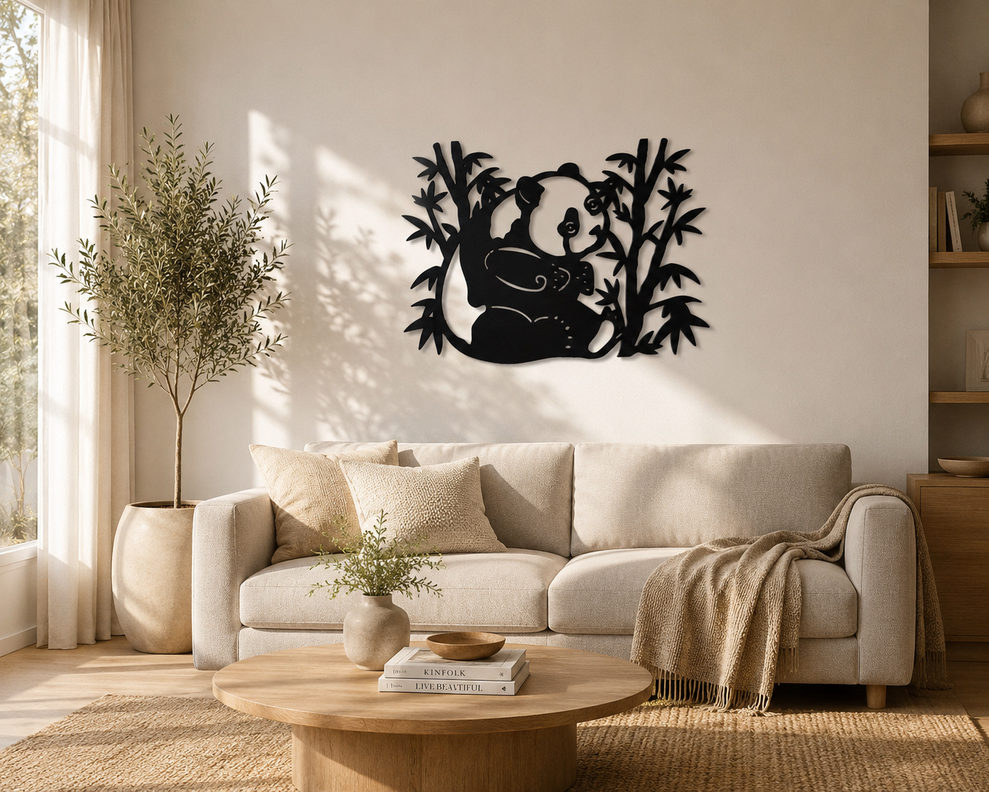 Cute Panda with Bamboo Wall Art | Premium Laminated MDF Wooden Wall Décor | Animal Theme Wall Hanging | Kids Room & Nursery Decoration | Cozy Carvings