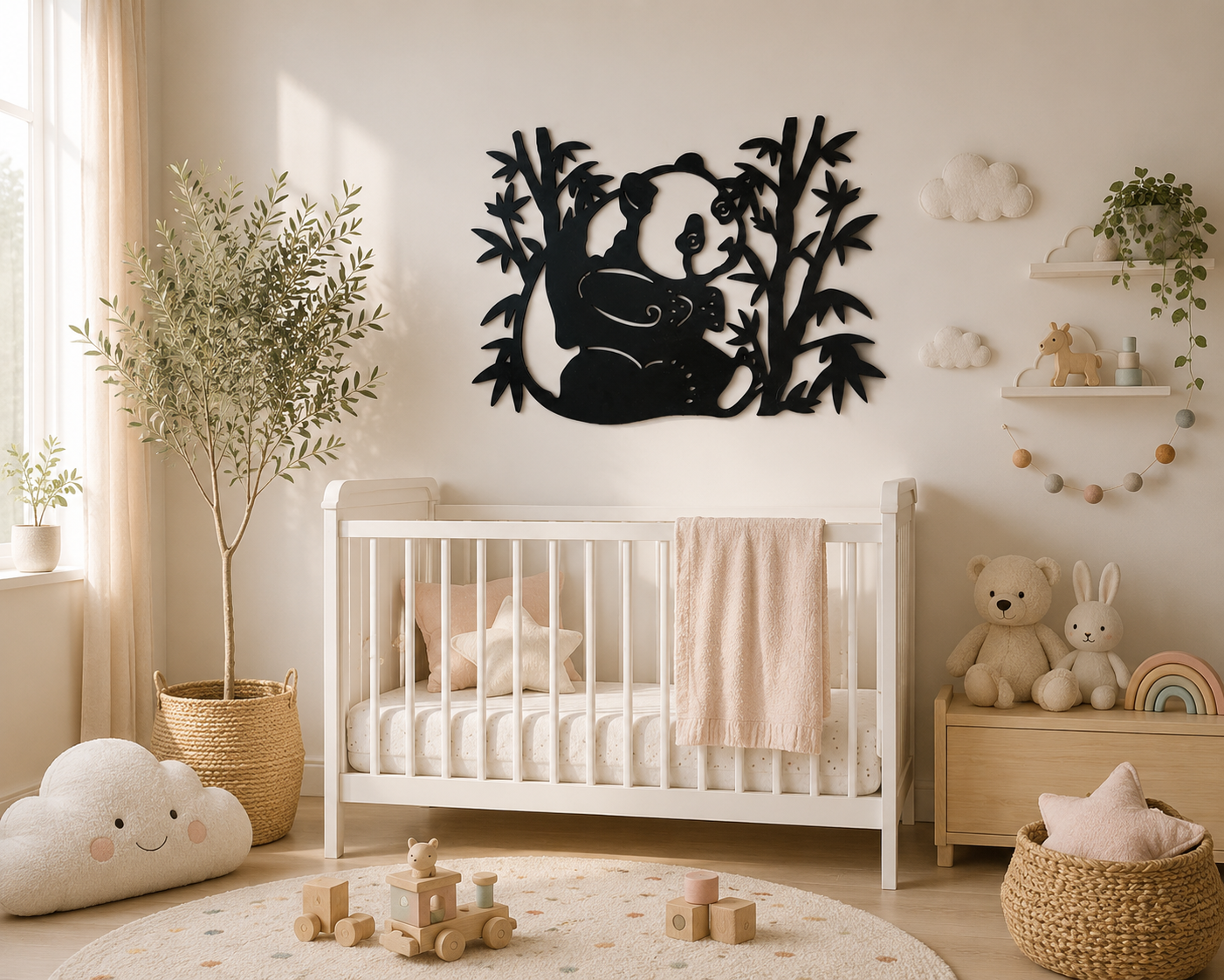 Cute Panda with Bamboo Wall Art | Premium Laminated MDF Wooden Wall Décor | Animal Theme Wall Hanging | Kids Room & Nursery Decoration | Cozy Carvings
